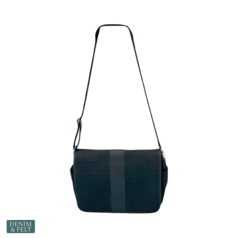 Coach Signature Hudson Messenger Laptop Bag Black‎ Canvas Leather Trim Briefcase